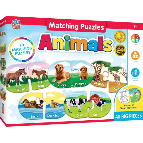 MasterPieces Kids Games - Educational Animals Matching Puzzle Matching Game - Game for Kids and Family - Laugh and Learn