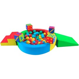 Alberca De Pelotas + Rampa Y Escalera + Cubo + 50 PELOTAS DE REGALO Multicolor Estimulacion Temprana