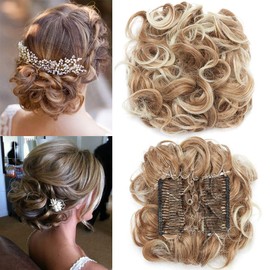 TESS Haarteil mit Haarkämme Hellbraun/Blond, Haardutt Kämmchen Haarverlängerung Dutt 90g Haarteil Dutt mit Dehnbarer Haarkamm Zopf Haargummi mit Haaren