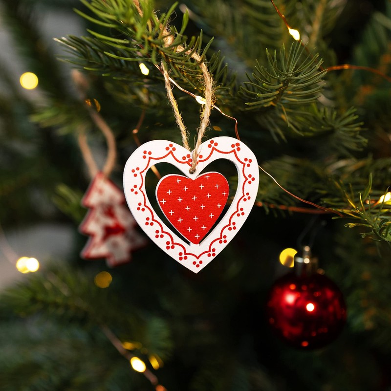 com-four® Christmas Tree Decoration, 27-Piece Wooden Pendant Set, Christmas Tree
