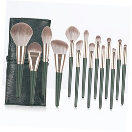 Baluue 14pcs Green Wood Handle Makeup Brush Set for Women Cosmetics Brush Kit with Storage Pouch No Shedding Bristles for Daily Professional Use