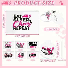 Locmeo 36 Pcs Cheerleader Gifts Set Including 12 Pcs Portable Zipper Cheer Makeup Bag 12 Pcs Compact Mirror 12 Pcs Cheer Bracelet Cheerleader Party Favors for Women Girls Cheerleading Team Teammates