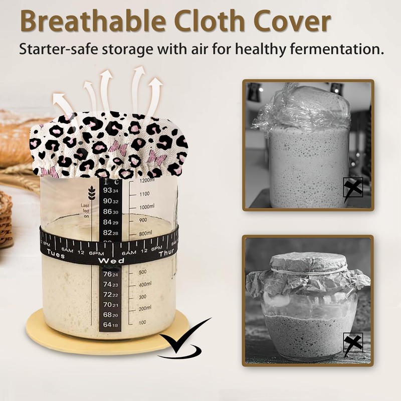 Cloth Covers for Sourdough Starter Jars, Pink Leopard Butterfly Heat