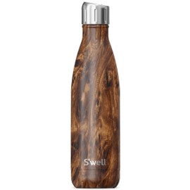 S'well Stainless Steel Water Bottle with Sports Cap, 17oz, Teakwood, Triple Layered Vacuum Insulated Containers Keeps Drinks Cold for 36 Hours and Hot for 10, BPA Free, Perfect for On the Go