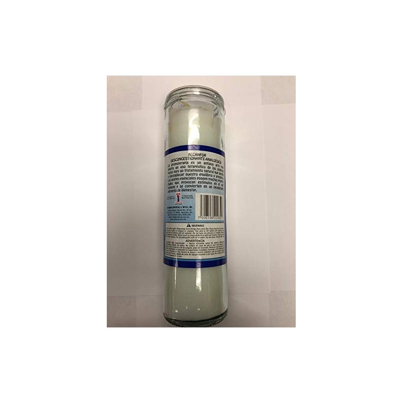 Camphor (Alcanfor) Prepared Scented White Pillar Candle in Glass
