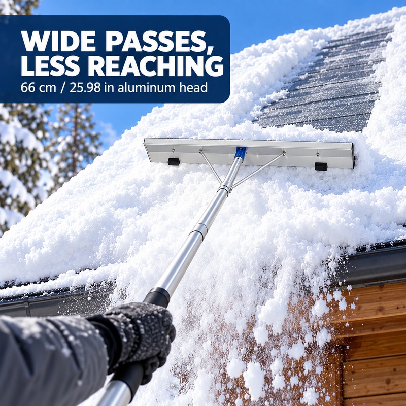 Adjustable Aluminum Roof Snow Rake with 20 Ft Telescoping Handle,
