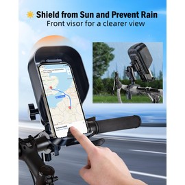 OATSBASF Bike Motorcycle Phone Holder Mount, [with Sunshade] 360° Rotatable Bicycle Motorcycle Scooter Accessories Handlebar Phone Clip for 4.7"-7.0" Smartphone (Black)