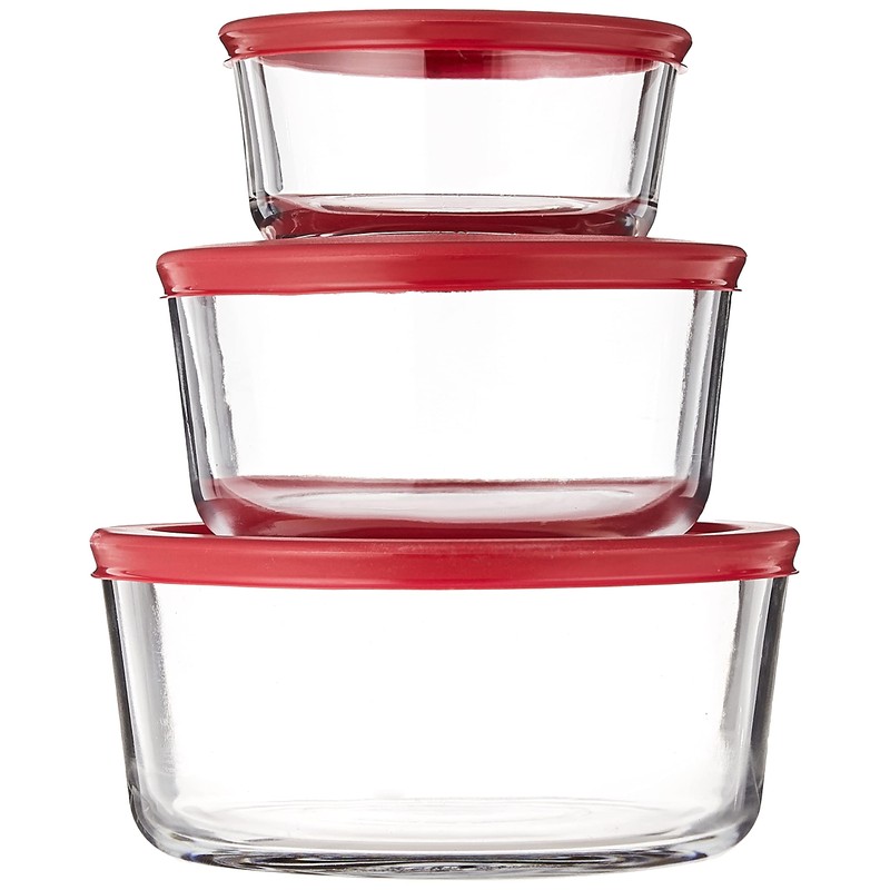 Anchor Hocking Classic Glass Food Storage Containers with Lids, Red,