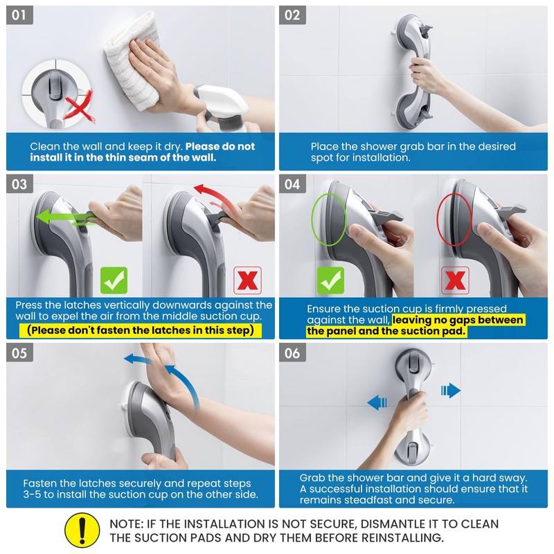 LEVERLOC Shower Grab Bar, 12 Inch Suction Grab Bars for