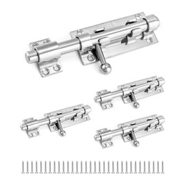 QWORK Sliding Bolt Gate Latch, 4 Pack 6.3" Heavy Duty 304 Stainless Steel Safety Barrel Bolt Door Latches with Padlock Hole and Mounting Screws for Doors, Cabinets, Refrigerators