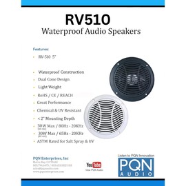 PQN ENTRPRIS RV5104W 5' DUAL CONE WATERPROOF SPEAKER WH