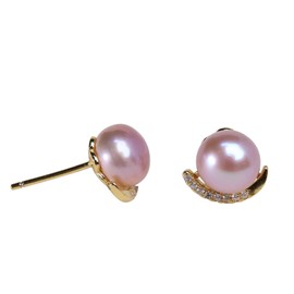 MUFANYOYO Natural Pearl Earrings AAAA+ Quality, 6-9mm, Pink-Purple, S925 Silver-Plated Gold with Zirconia,Hypoallergenic,Great for Weddings/Anniversaries/Birthdays, with Gift Box.