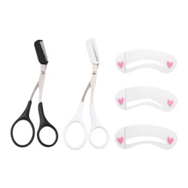 2 pieces stainless steel eyebrow trimmer scissors and 3 parts eyebrow trimming templates, aids for eyebrows, eyebrow beauty tools, multifunctional scissors