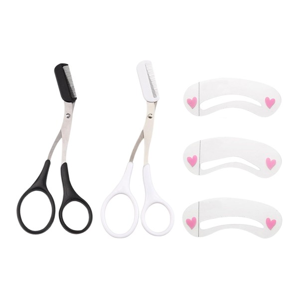 2 pieces stainless steel eyebrow trimmer scissors and 3 parts