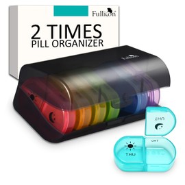 Fullicon Large Capacity Pill Organizer, Secure Pill Case with Durable Printing, Spill Proof Daily Pill Organizer, 7 Day Pill Box Organiser Travel Pill Organiser (Black Rainbow)