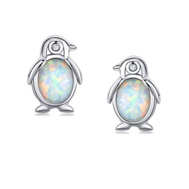 TANGPOET White Opal Penguin Stud Earrings Gifts for Women Girls 925 Sterling Silver Hypoallergenic Cute Penguin Jewellery Gifts for Ocean Sea Animal Lovers Mothers