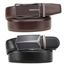 Founders & C Mens Belt 2 Pack,Leather Ratchet Click Belt Dress with Slide Buckle 1 3/8" in Gift Set Box- Size Adjustable (Ratchet Belt Black/Dark Brown, 40"-50" Waist Adjustable)