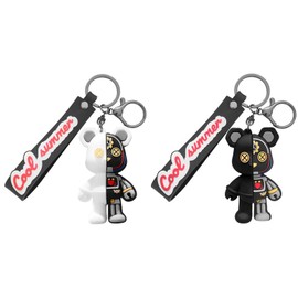 ziyue Robot Bear Pair Key Chain, Bear, Stylish, Cute, Bag Charm, Set of 2, Key Ring, Popular in Korea, Men's, Women's, Friends, Couples, Matching, Motorcycle, Car, Keychain, Keychain,, C:white+black