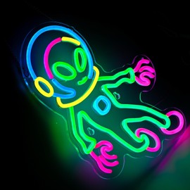 Alien Astronaut Neon Sign - Colorful Alien LED Wall Decor for Kids Room, Space Party, Christmas Gifts for Boys, 17x12.5" USB Powered