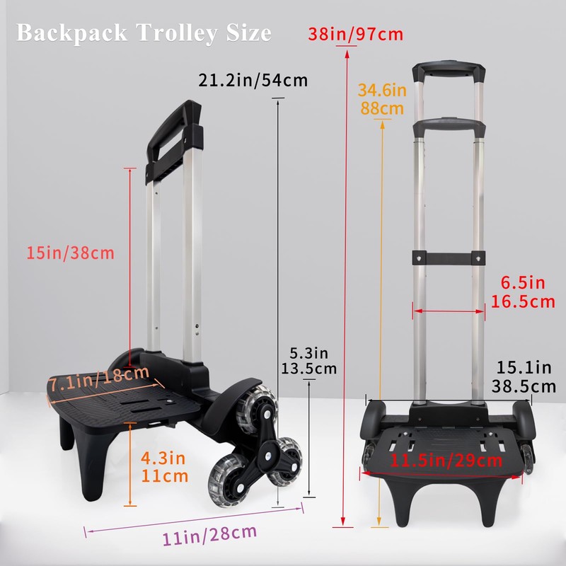 Lightweight Foldable Backpack Trolley – Black 3-Wheel Rolling Hand Truck