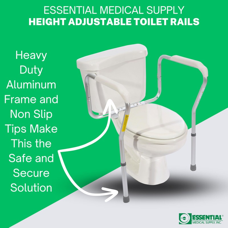 Essential Medical Supply Adjustable Toilet Safety Rails with Handles -