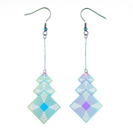 Unbranded 201 Stainless Steel Dangle Earrings Purrple Electroplated Rhombus 91mm P688