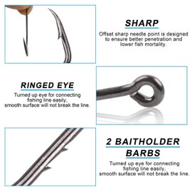 Sharp Octopus Baitholder Hooks, 100 pcs High Carbon Steel Barb Sea Fishing Hooks with 2 Bait holder Barbs Fishing Accessories for Freshwater Saltwater - Size: 8#-6/0