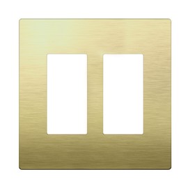 LIDER Double Decorator Metal Wall Plate, Temperature and Impact Resistant, 201 Stainless Steel, Screwless Cover, Modern Upgrade, Mid-Size 2-Gang 4.88” x 4.92”, Brushed Brass, LSMWP-32M-BB