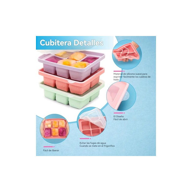 3 Piezas Bandejas Para Cubitos de Hielo,Cubitos Cuadrados de 3