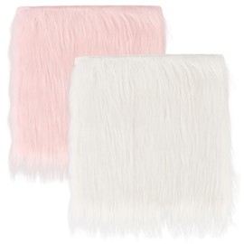 CREATCABIN 2 Packs Small Product Photo Background 12’’ Luxury Photo Props Small Square Faux Fur Sheepskin Cushion Fluffy Plush Area Rug for Tabletop Photography Jewelry Nail Art Home Decor Pink White