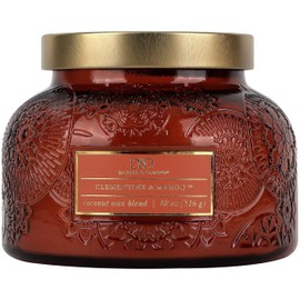 Clementine & Mango Embossed Candle Jar (18 oz) - Delightful Aroma of Mango, Papaya, and Pineapple Citrus - Large Dual Wick Embossed Glass Jar Candle for Relaxing - Scented Candle Gift for Women