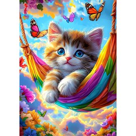 AIRDEA Cat Diamond Painting Adults, DIY 5D Colourful Flower Diamond Painting Pictures, Craft Set Adults Women as Home Wall Decoration 30 x 40 cm