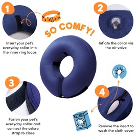 BENCMATE Inflatable Dog Cone Collar Alternative, Soft Dog Cone for Small Medium Large Dogs and Cats, Neck Recovery ECollar Donut Collar After Surgery (Medium, Navy Blue)