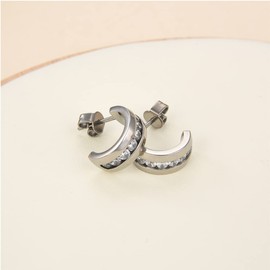 G23 Titanium Earrings for Sensitive Ears, Titanium Half Hoop Huggie Earrings, Open C Shaped Split Hoop Earrings for Women (CZ)