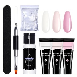 Poly Gel Nail Kit 3 Colors - White Pink Nail Extension Kit - 15ml All In One Builder gel for Nails with Slip Solution - Gel Nail Set Strengthen nail Art Kit DIY for Beginners Gift for Women