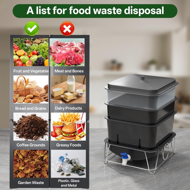 HCGADON 3-Tray 15L Worm Farm Composting Bin with Tool Set