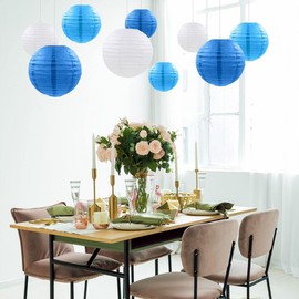 CC wonderland zone 12pcs Blue Hanging Paper Lanterns,Round Paper Lanterns for Birthday,Baby Shower,Wedding,Party,Home Ceiling Decoration（4" 6" 8" 10" ）