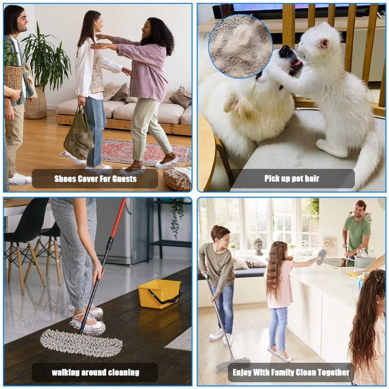 WellMall 8 Pcs Mop Slippers Socks Floor Cleaning,Microfiber Shoe Covers