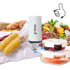 GenieX Hand held Vacuum Sealer, Rechargeable Mini Electric Pump for Food Storage Bags & Food Saver Containers, Vacuum Food Storage to Keep Food Fresh Longer