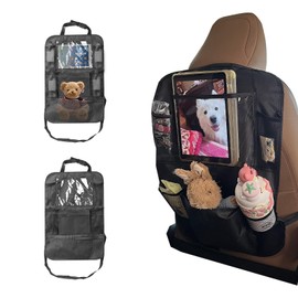 Zntezed Upgraded Backseat Car Organizer with Touch Screen 12-inch Tablet Holder, Back Seat Organizer, Travel Accessories with 6 Storage Pockets, Protectors Kick Mats