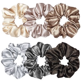 Sufermoe 6 Pcs Satin Silk Hair Scrunchies, Soft Hair Ties for Women and Girls, 6 Classic Colors, 4.5 Inch, Metallic color