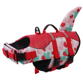 ASENKU Dog Life Jacket - Pet Safety Vest for Swimming & Boating, Shark Life Jacket with Floatation for Small to Large Dogs (Strawberry, L)