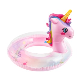 GROBRO7 Unicorn Inflatable Pool Float - Giant Unicorn with Glitters, Pink Cute Sparkling Tubes Floating Pool Toys Outdoors for Baby Kids Summer Beach Swimming Party Decorations, Age 3 to 8