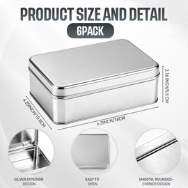 Gueevin 6 Pcs Metal Crayon Box Large Pencil Case Bulk Tin Pencil Box Storage Boxes with Hinged Lids for School Classroom Crayons Pencils Eraser Craft Supplies, Holds 64 Crayons, 6.3 x 4.2 x 2.1 Inches