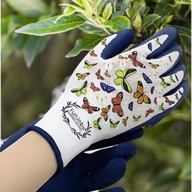 FunJobs Garden Gloves for Women - Stretch Fit, Medium Adult, Lightweight & Breathable Gardening Gloves - Comfortable, Durable, Non-Slip Work Gloves - Australian Brand (Butterflies Short)