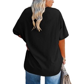 Women's Plus Size V Neck T Shirts Summer Half Sleeve Tees Casual Loose Fit Cotton Tunic Tops Black