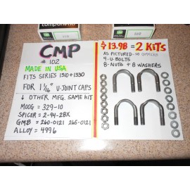 CMP=CLEVELAND MOTIVE PRODUCTS CMP 102 U-JOINT U-BOLT KITS =( 2 KITS ) = 4 U-BOLTS~8 NUTS+8 WASHERS~AS PICTURED