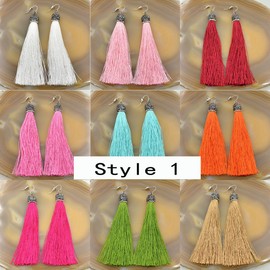 AD Beads Crystal Silk Tassel Rhinestone Cap Fringe Dangle Stud Earrings or Pendant Accessories (Dangle Earrings (Style 2), 22 Olive Green)