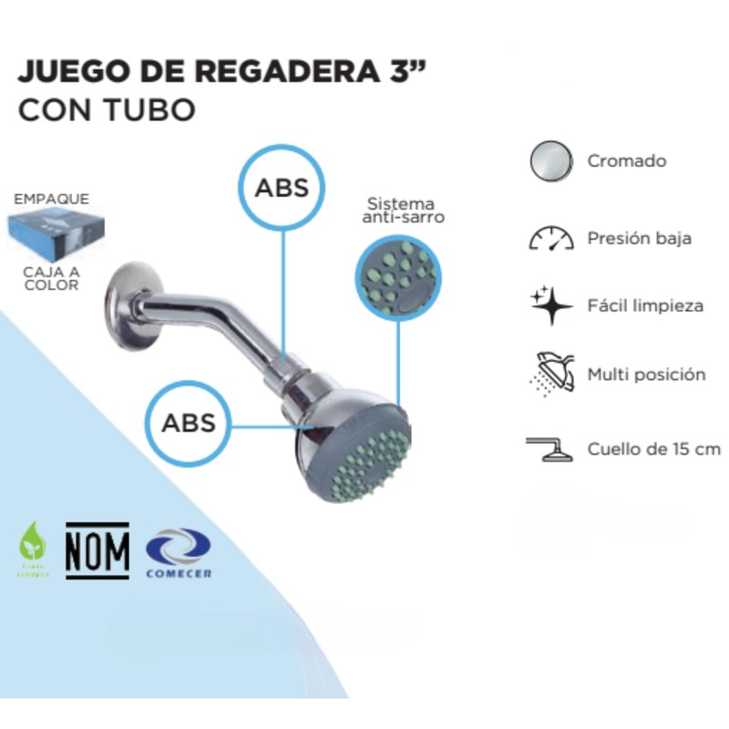 MEER FAUCETS BY CNX Regadera fija con tubo, ahorradora de