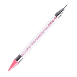 Dual-Ended Rhinestone Applicator Pen & Picker Tool for Nail Art - Wax Pencil with Pink Handle, Perfect for Gems, Crystals, and Studs
